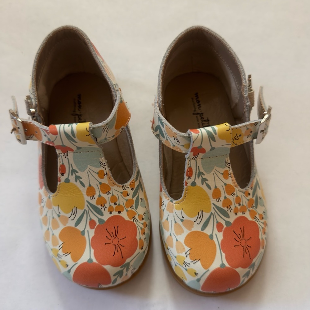 Floral Mon petit Kids leather t-strap Shoes